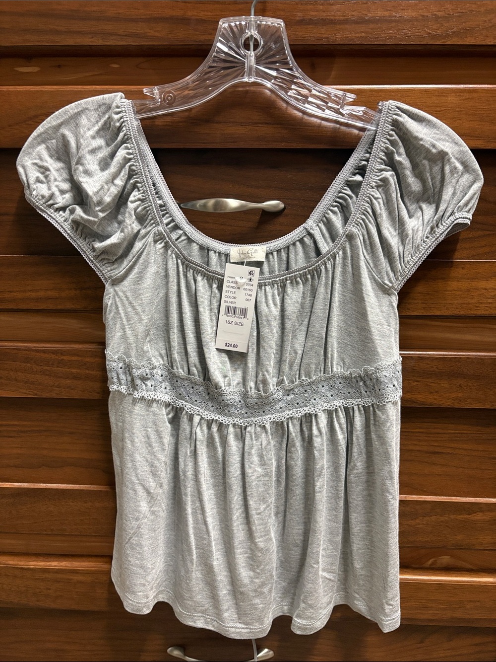 Brandy Melville NWT Light Gray Scoop Neck Lace-Trim Top